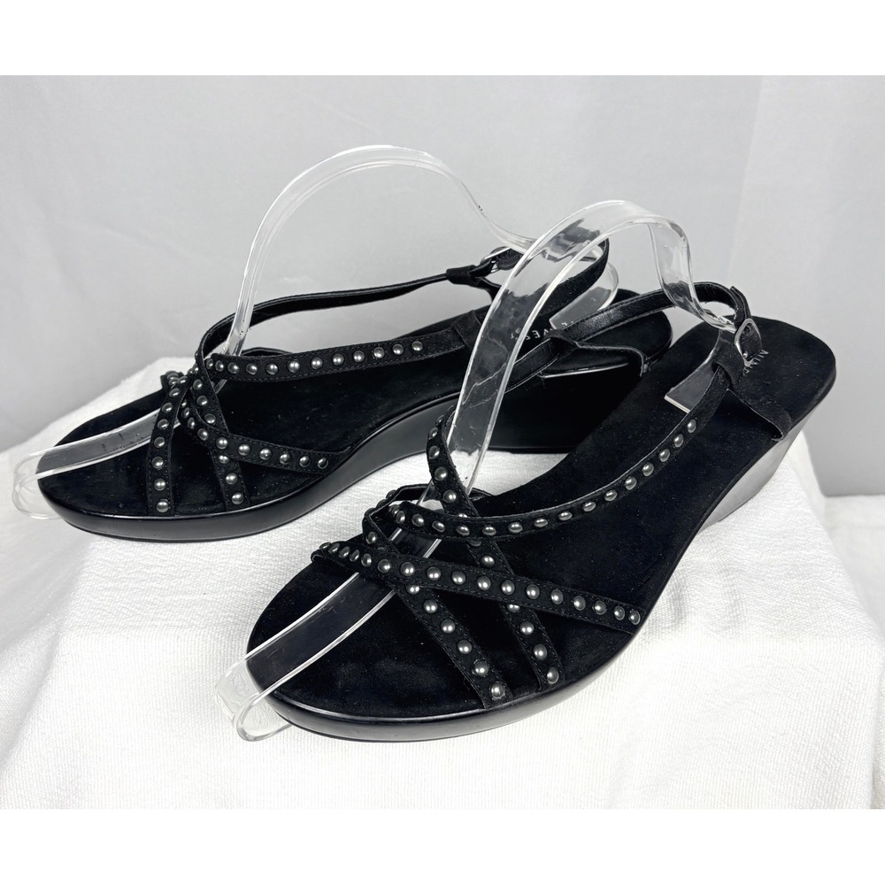 Nine West Black Studded Wedge Sandals Strappy Slingback Womens 11M Sexy Chic